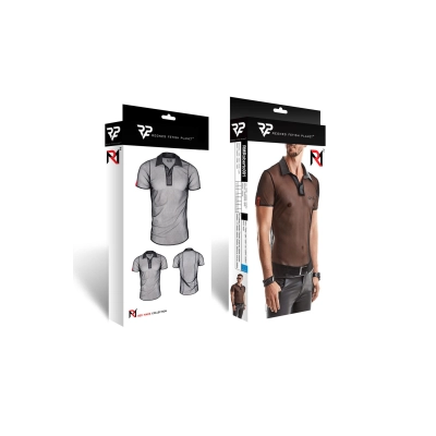 Polo REGNES FETISH PLANET — transparentna siateczka, czarny wetlook, 4XL