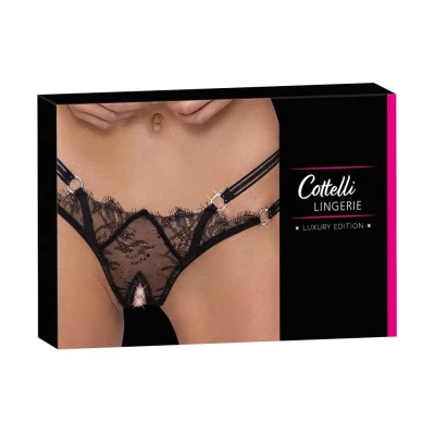Stringi erotyczne COTTELLI LINGERIE, koronkowe, otwarte w kroku, z elastycznym pasem