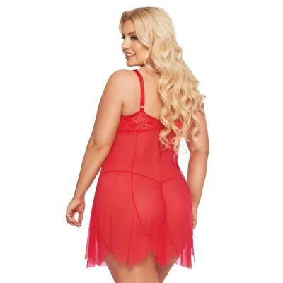 Koszulka nocna 3XL SOFTLINE COLLECTION - elegancka, koronkowe wykończenia, czerwony kolor