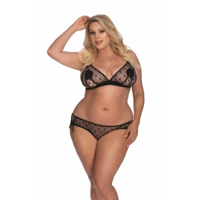 Komplet bielizny, ANAIS PLUS SIZE, tiul w gwiazdki, regulowane ramiączka, sznurowania