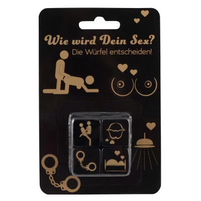 Zestaw kostek do gry 4 szt. Czarne akrylowe 25mm z złotym nadrukiem motywów