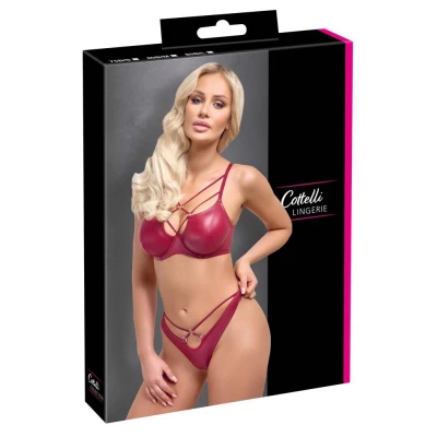 Biustonosz z fiszbinami i stringi COTTELLI LINGERIE, wet look, czerwony, elegancki
