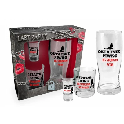 Zestaw szklanek do piwa i whisky, 3 elementy, czerwono-czarny, eleganckie opakowanie