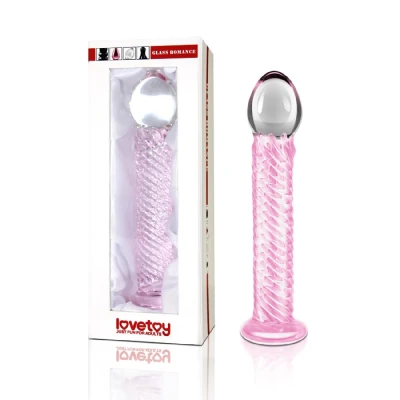 Dildo szklane, Romance Pink, 7,5 cala, borokrzemowe, z różową spiralą