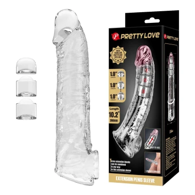 Nakładka powiększająca na penisa Pretty Love - przezroczysta, 3 moduły, 26 cm