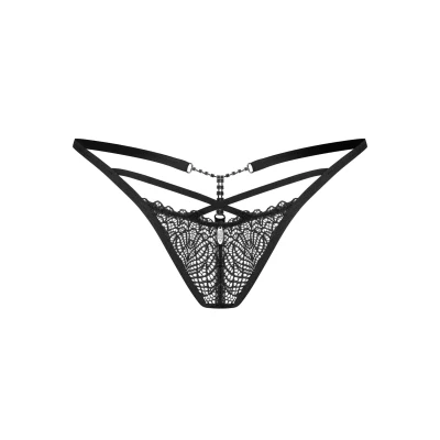 Stringi OBSESSIVE Iliosa L/XL - Koronka, Elastyczna lamówka, Srebrne akcenty
