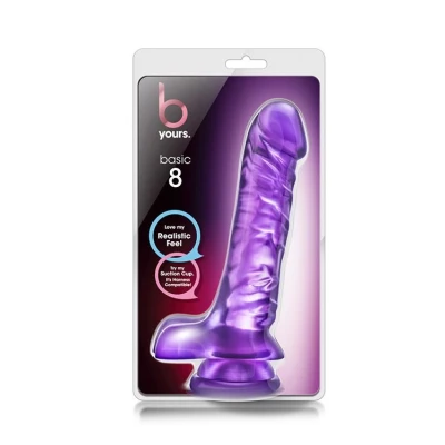 Dildo B YOURS BASIC 8 - Fioletowy, PVC, Średnica 4,7 cm, Zasilany bateriami