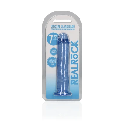 Dildo REALROCK CRYSTAL CLEAR 7'' z przyssawką, bez ftalanów, wodoodporne