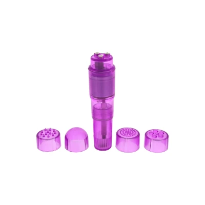 Masażer kieszonkowy typu Pocket Rocket - ABS, 4 załączniki, 10.5 cm długości