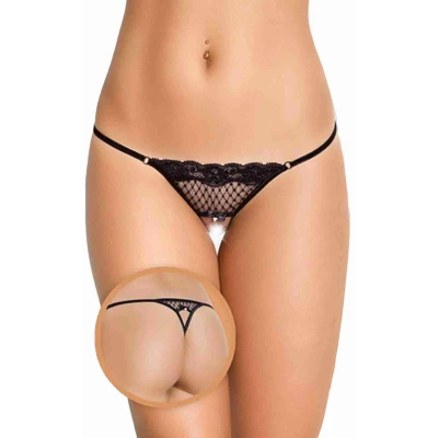 Stringi koronkowe SOFTLINE COLLECTION - czarne, elastan 20%, poliamid 80%, S/L