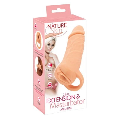 Masturbator Nature Skin Extender Medium 18,5 cm z pierścieniem balonowym, realistyczny дизайн