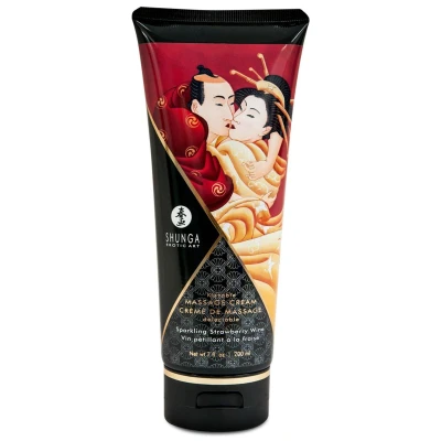 Krem do masażu Shunga Kissable, Truskawkowo-szampańska formuła, 200 ml, Wegański