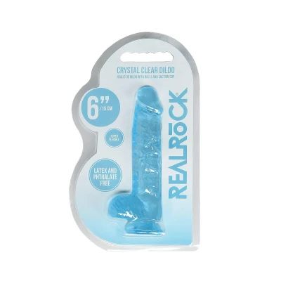 Dildo REALROCK CRYSTAL CLEAR 6" z realistycznymi jądrami, wodoodporne, bez ftalanów
