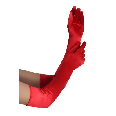 Rękawiczki długie satynowe PARIS HOLLYWOOD, czerwone, eleganckie, uniwersalny rozmiar