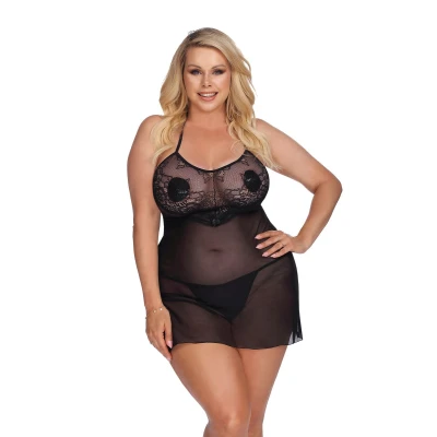 Halka tiulowa ANAIS PLUS SIZE XXL+ - wiązana na szyi, zmysłowa, elegancka