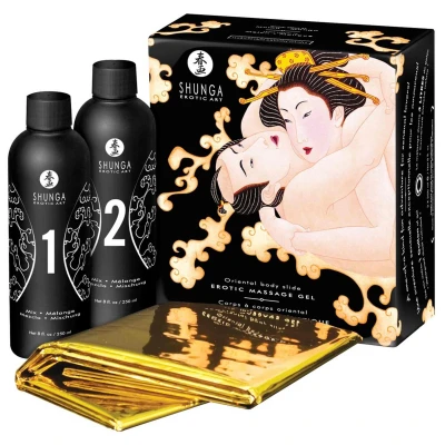 Żel do masażu Oriental Body Slide Shunga, Melon Mango, 500 ml, z folią do masażu