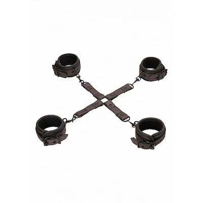 Zestaw do wiązania - Ouch - Tytanowo-szary, regulowane mankiety ze skórzanej skóry, idealny do BDSM