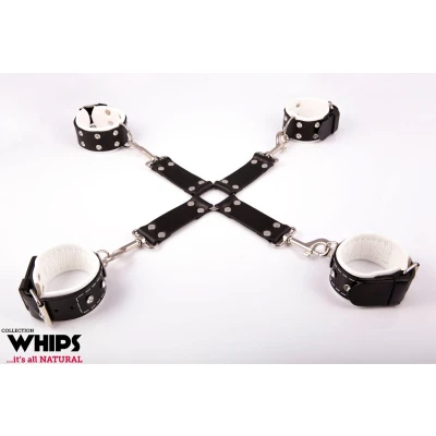Wiązania skórzane - Krzyżak damski, regulowane, naturalna skóra, biało-czarny