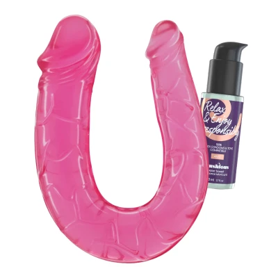 Dildo podwójne Crushious, elastyczne, realistyczne żyłkowanie, 50 ml lubrykant analny