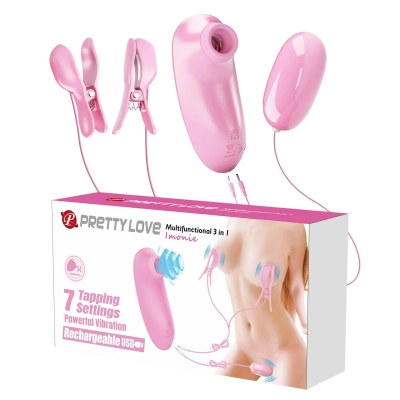 Klamerki do sutków Pretty Love Imonie 3w1 z bullet, 7 trybów