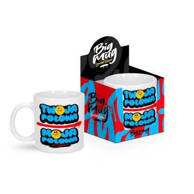 Kubek Big Mug – seria Duo, 800 ml, kolorowa grafika „Twoja połowa / Moja połowa”