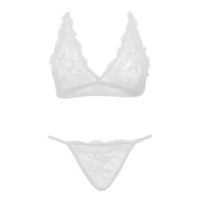 Komplet bielizny koronkowej Ouno - 2 części, L/XL, głęboki dekolt, biały