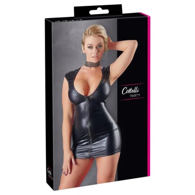 Sukienka Mini COTTELLI LINGERIE, Wet Look, Ekstrawagancka, Zamek Dwukierunkowy