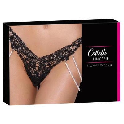 Stringi koronkowe COTTELLI LINGERIE z perłowymi łańcuchami, M/L, elastyczne, haftowane