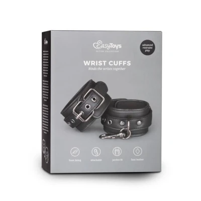 Kajdanki regulowane PU Leather z metalowym łańcuchem, czarne, dla par 11-28 cm