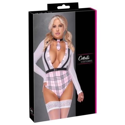 Kostium Szkolny COTTELLI LINGERIE z Krótkim Rękawem, Tkanina Kratka, Odkryty Dekolt