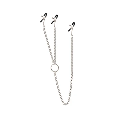 Klamry na sutki i łechtaczkę, regulowany nacisk, metalowy łańcuch 53 cm