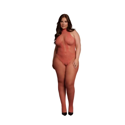 Bodystocking LE DESIRE z koronki i siateczki, XL-4XL, halter dekolt, otwarty krok