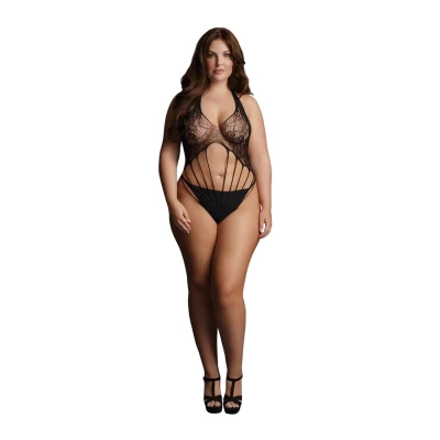 Body LE DESIRE - plus size, elastyczny materiał, koronkowy dekolt halter