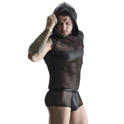 T-shirt męski REGNES FETISH PLANET, bezrękawowy, z kapturem, elastyczny, 92% poliamid