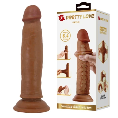 Dildo PRETTY LOVE - KEON, TPR, Ruchoma skóra, Przyssawka, 8.4"