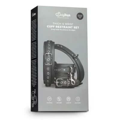 Zestaw mankietów BDSM - Kajdanki Thigh & Wrist Cuff Set, skóra ekologiczna, regulowane