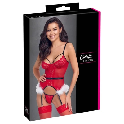 Gorset basque COTTELLI LINGERIE X-Mas, czerwony, regulowane ramiączka, koronkowe detale