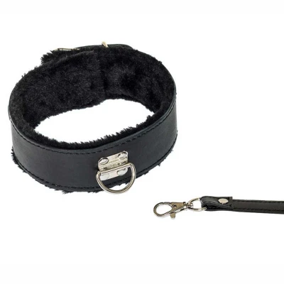 Obroża BDSM Circus - regulowana, czarna, PVC, z metalową smyczą 115 cm