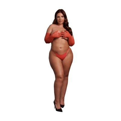 Rękawiczki operowe LE DESIRE Plus Size, Czerwone z Złotym Brokatem, Elegancki Styl