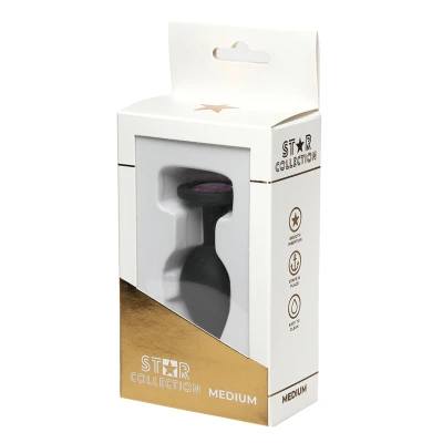 Korek analny M – Star Collection, silikonowy, czarny z różowym kamieniem