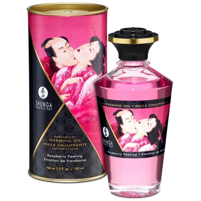 Olejek rozgrzewający do masażu - Shunga Raspberry Feeling, 100 ml, afrodyzjakowy aromat malinowy