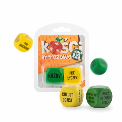 Kości imprezowe - Zestaw 2 kostek drewnianych z różnymi zadaniami do picia