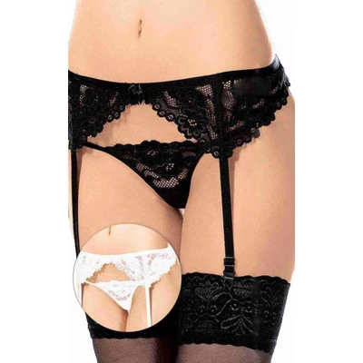 Pas do pończoch SOFTLINE COLLECTION z koronką, M/L, czarny, elastyczny, stylowy