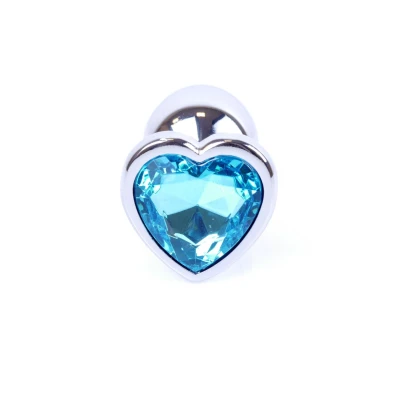 Korek analny Silver Heart - Stal nierdzewna, 7 cm, diamentowa podstawa, niebieski