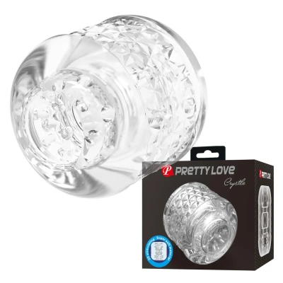 Masturbator przezroczysty PRETTY LOVE Crystle, dwustronny, 6cm, teksturowane wnętrze