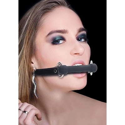 Knebel silikonowy OUCH! - czarny, wodoodporny, z regulowanymi paskami