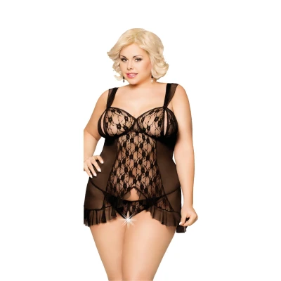 Koszulka nocna SOFTLINE COLLECTION - Bianca, 2XL, przezroczysta siateczka, koronki