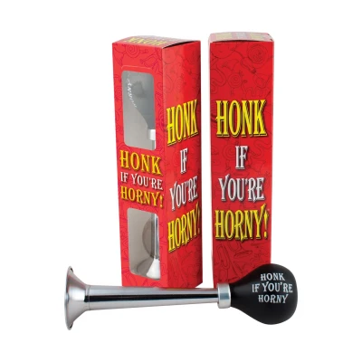 Klasyczny metalowy klakson z różowym gumowym przyciskiem - Horn Honk If You Are Horny