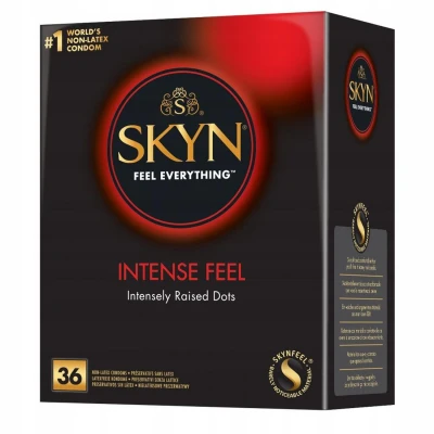 Prezerwatywy nielateksowe Unimil Skyn Intense Feel, 53 mm, wypustki stymulujące, 36 szt.