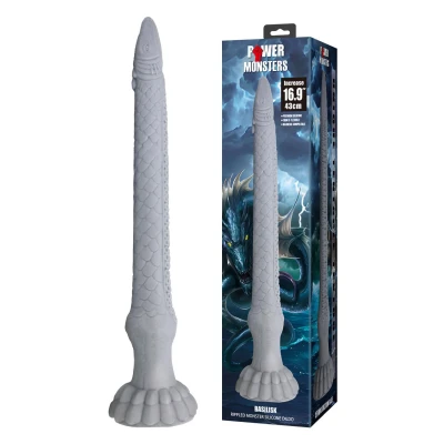Dildo Power Monsters Basilisk, 43 cm, pofalowana tekstura, silikon medyczny